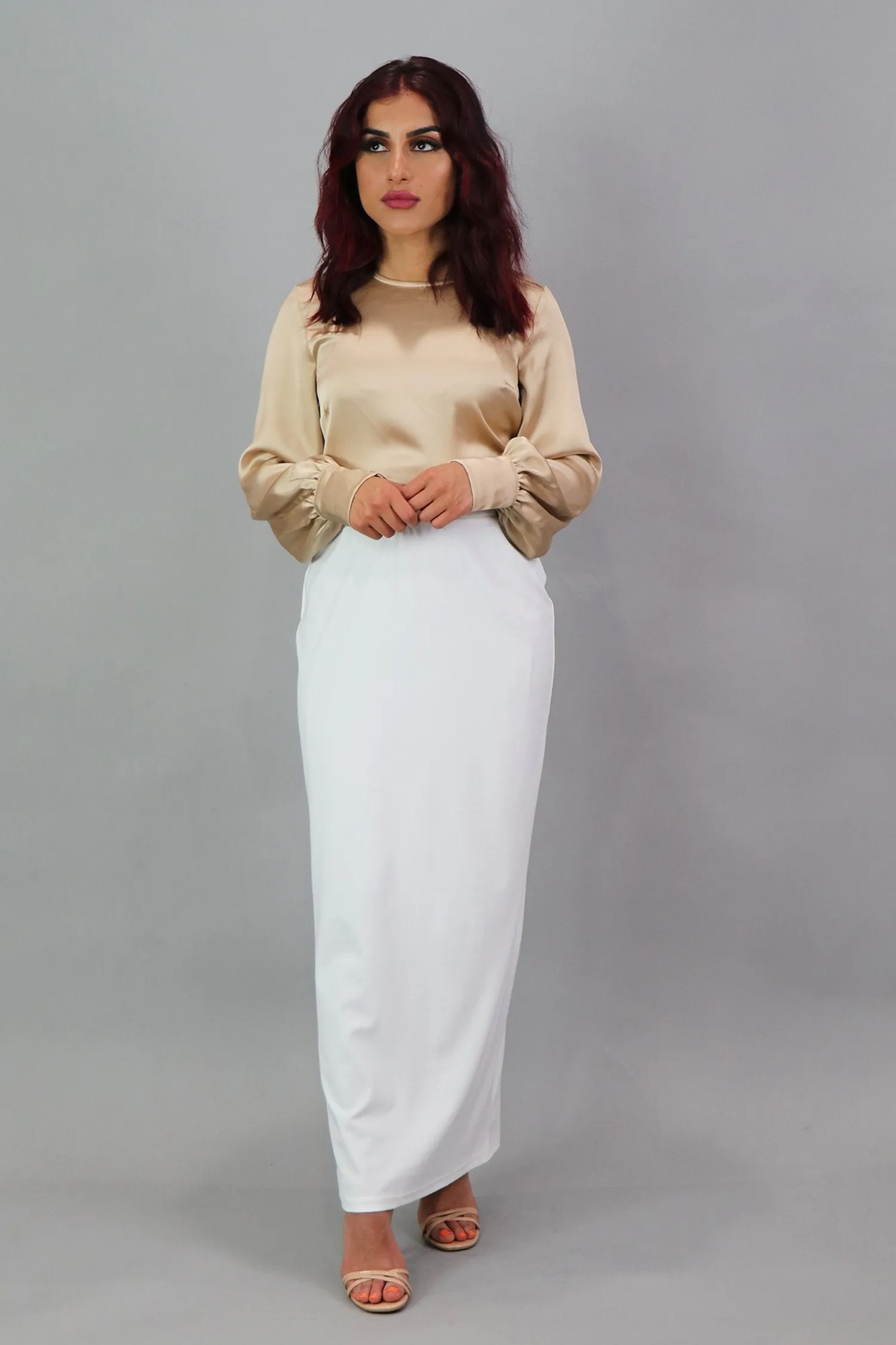Luxe Silky Spandex Maxi Skirt - White