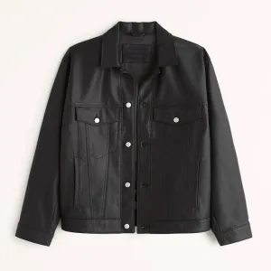 Men's Black Trucker Leather Jacket