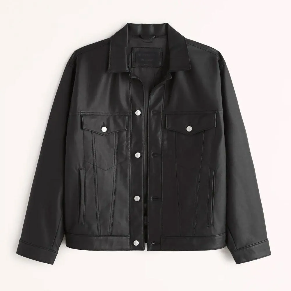 Men's Black Trucker Leather Jacket