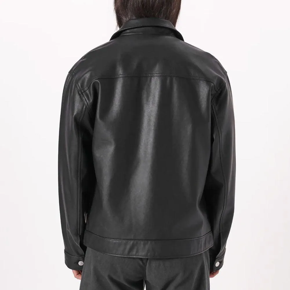 Men's Black Trucker Leather Jacket