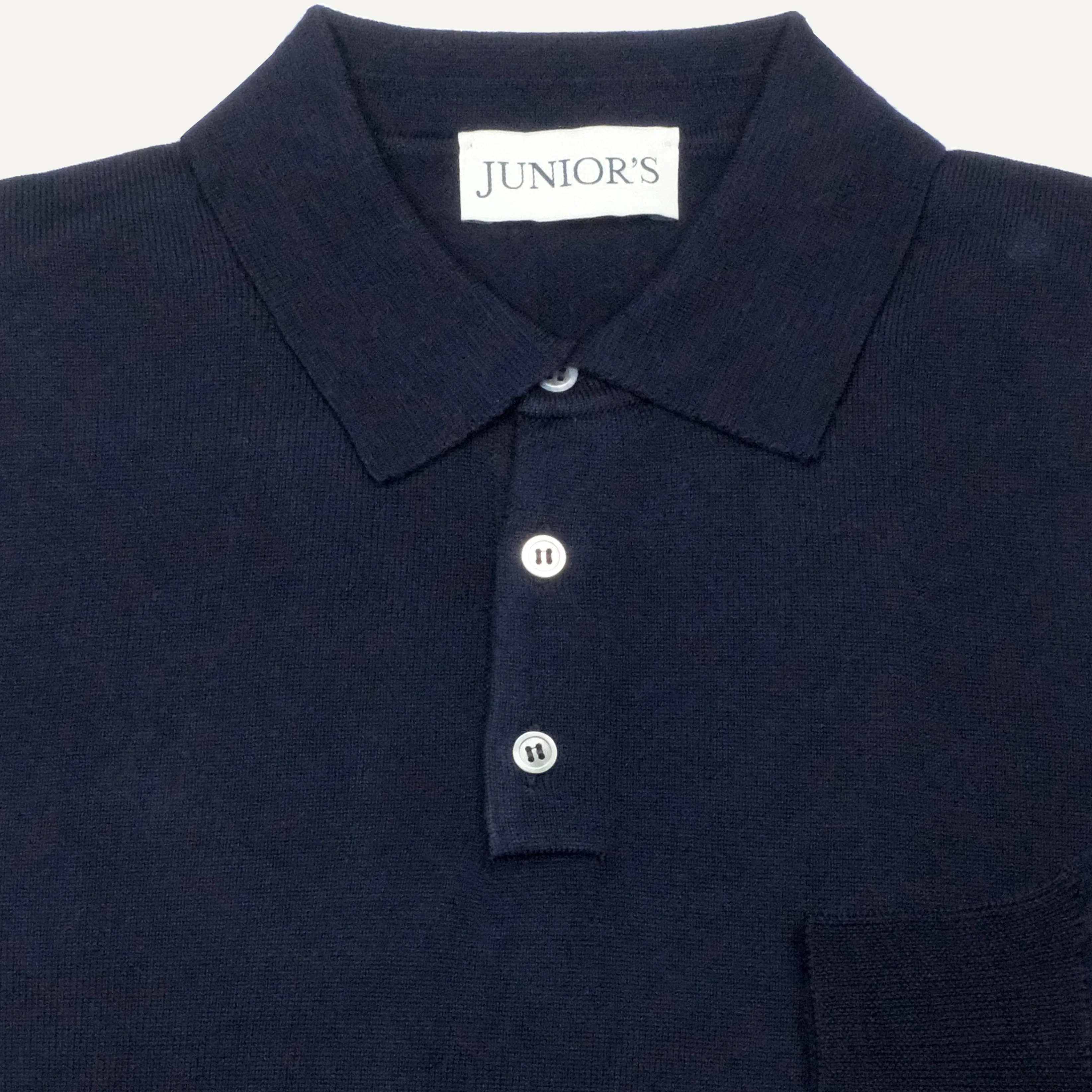 Navy Merino Long Sleeve Polo