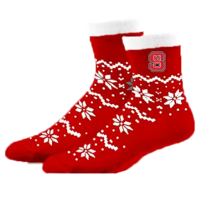 NC State Wolfpack FBF Red Snowflake Lane Holiday Socks