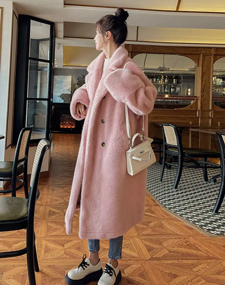 Pink Fur One-Piece Mink Velvet Hot Thickened Plush Women's Coat