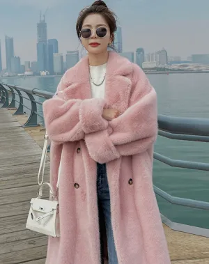 Pink Fur One-Piece Mink Velvet Hot Thickened Plush Women's Coat