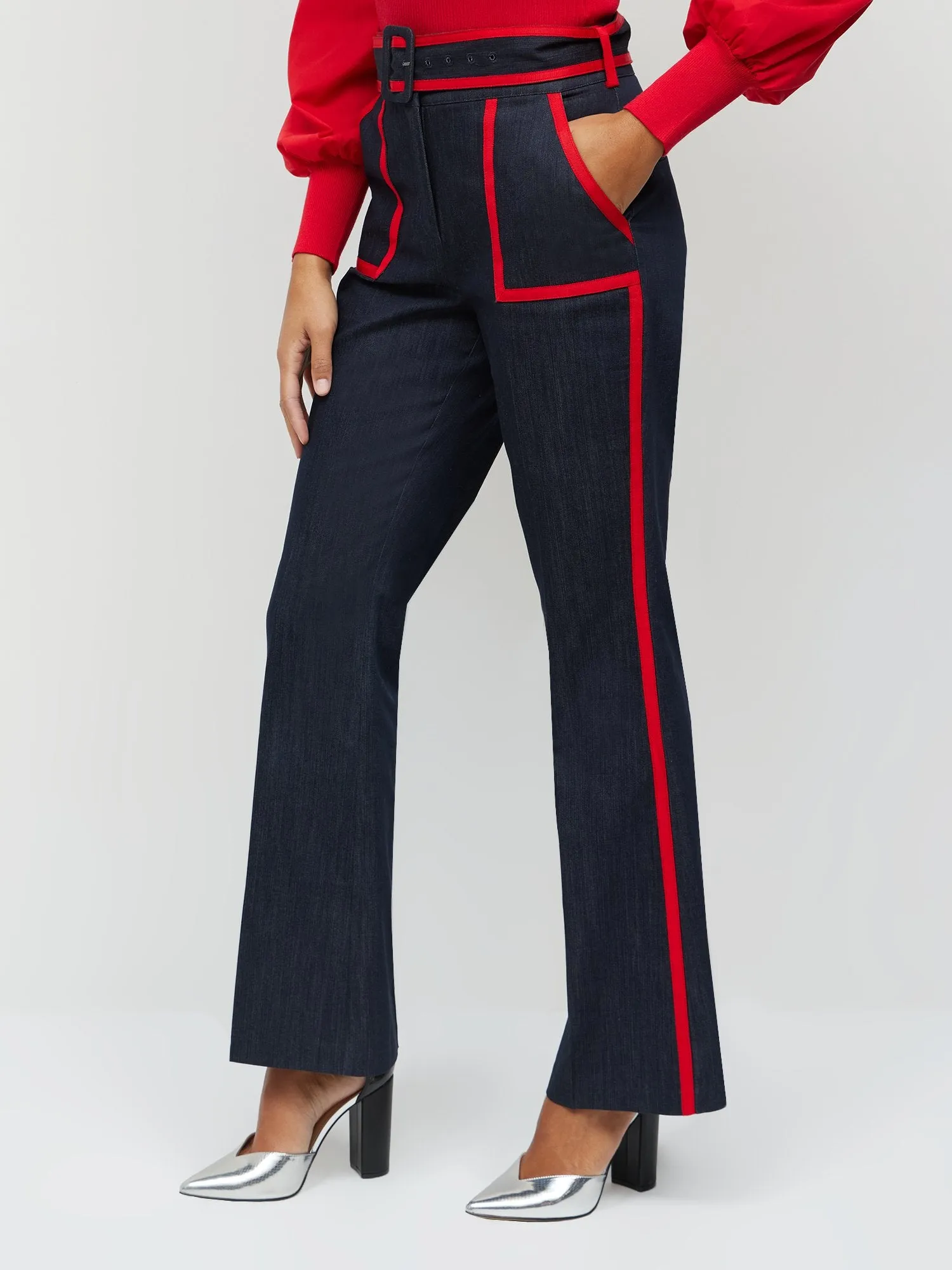 Piped Denim Flare Pant