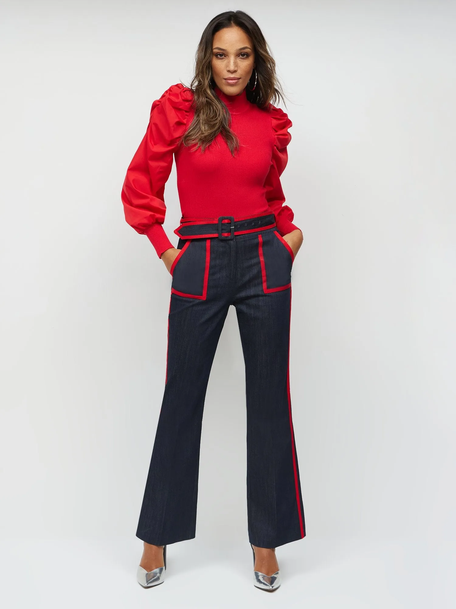 Piped Denim Flare Pant