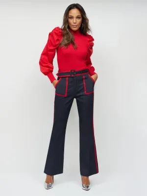 Piped Denim Flare Pant