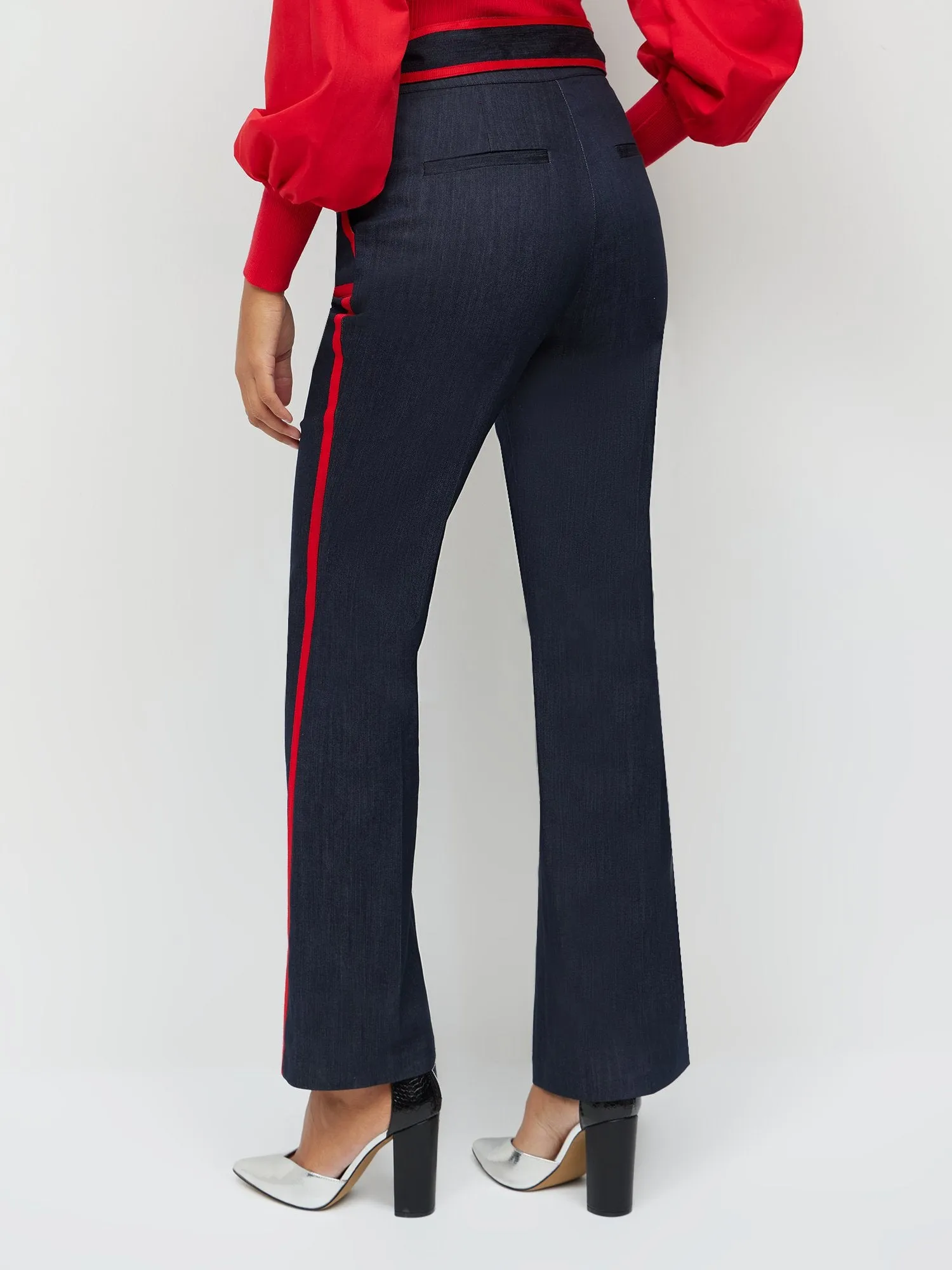 Piped Denim Flare Pant