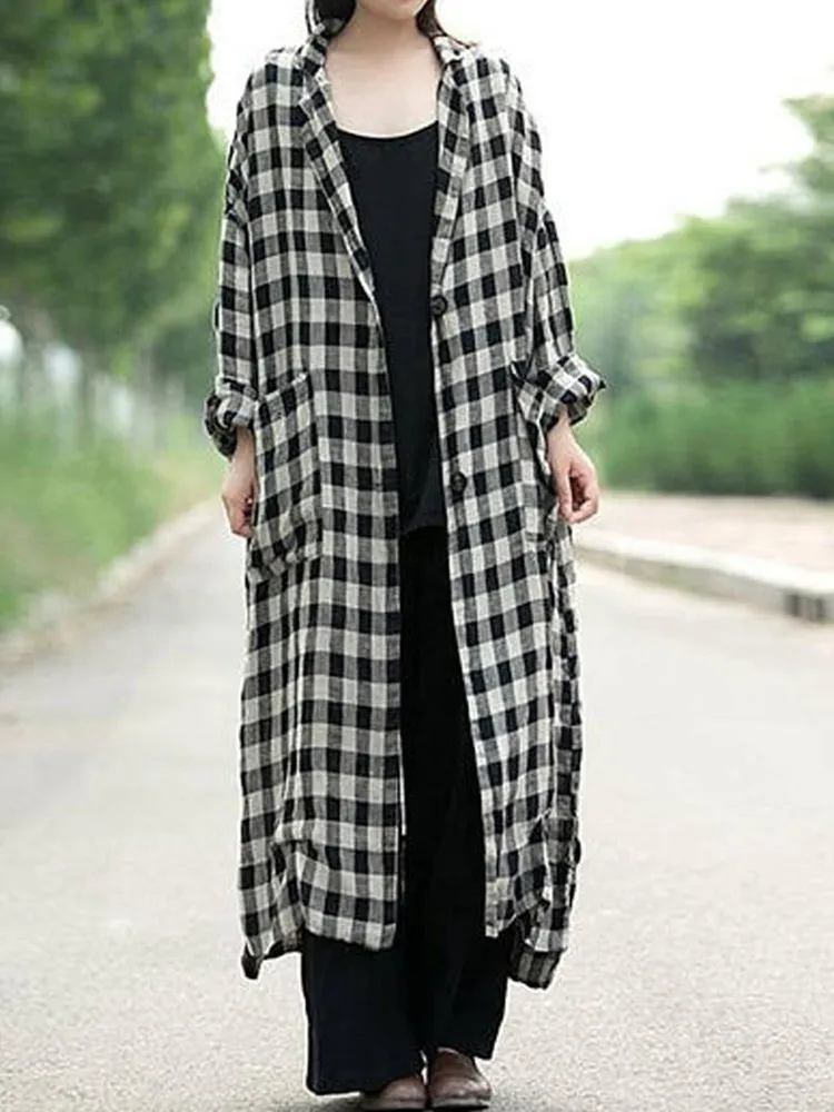 Plaid Print Irregular Women Coats