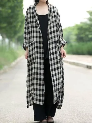 Plaid Print Irregular Women Coats