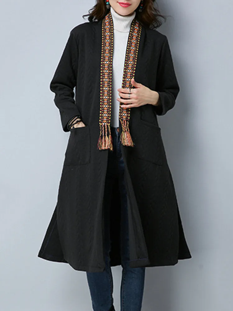 Print Patchwork Tassels Splited Women Coats