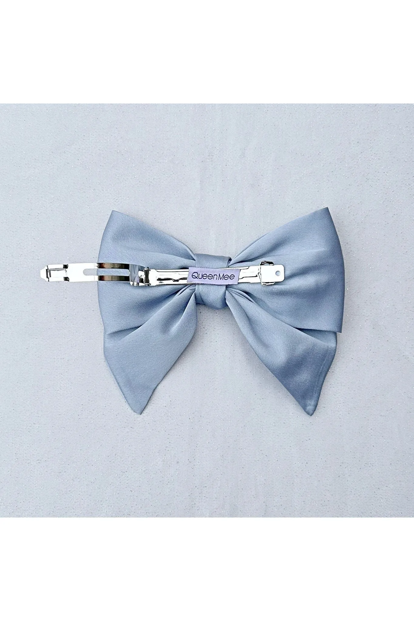 Queenmee Hair Accessories Light Blue Satin Hair Bow Light Blue Hair Clip