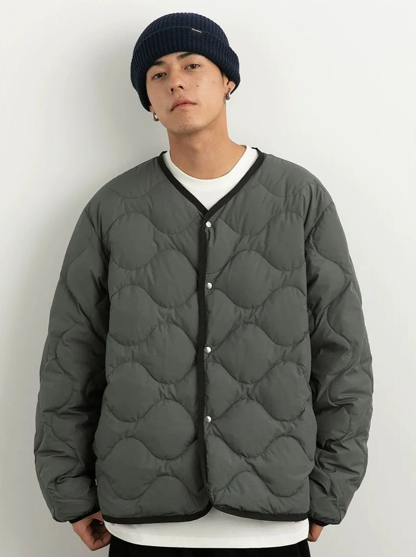 Quilted Button Jacket with Contrast Trim