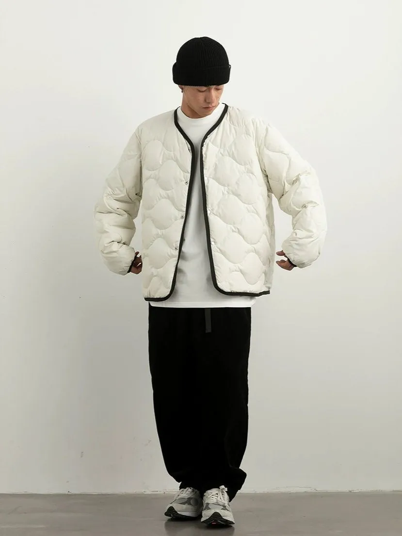 Quilted Button Jacket with Contrast Trim