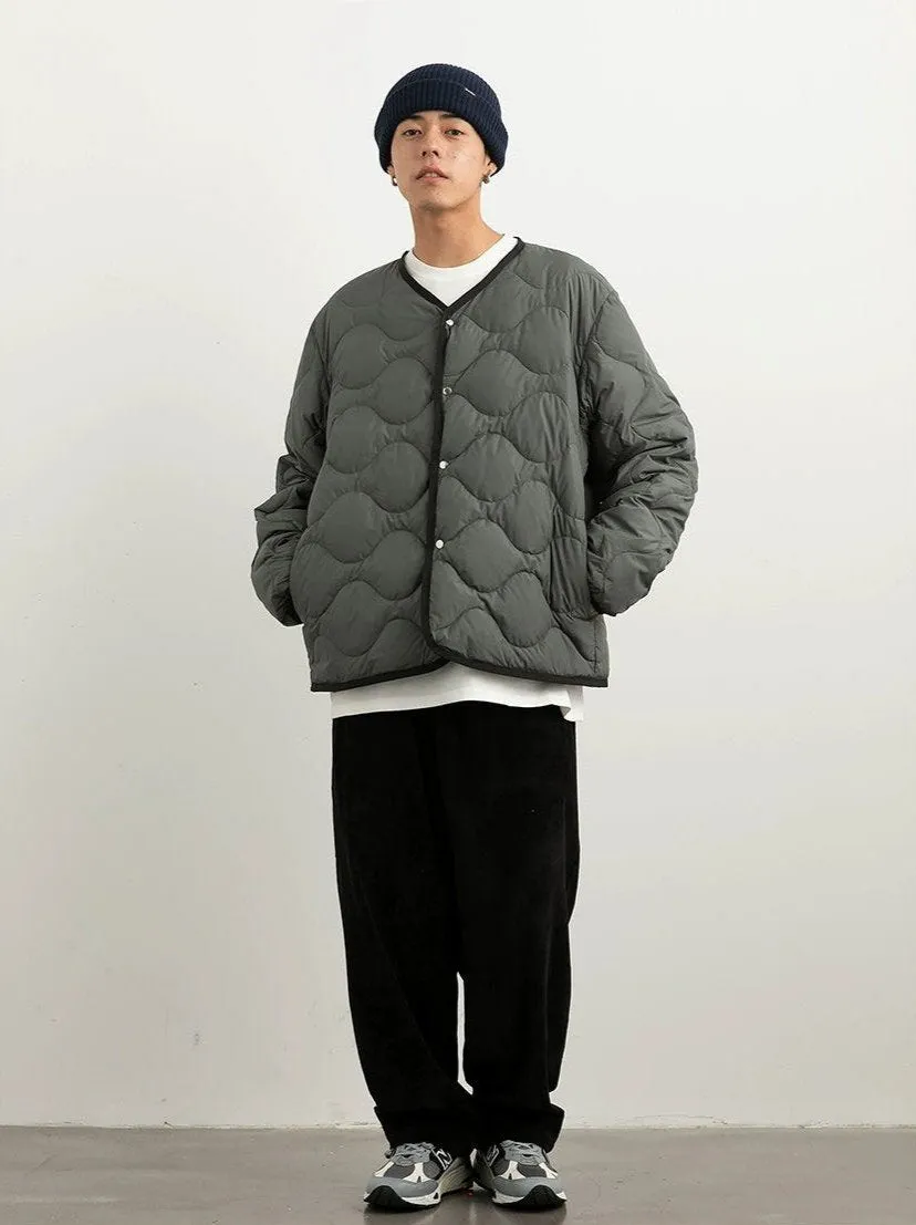 Quilted Button Jacket with Contrast Trim