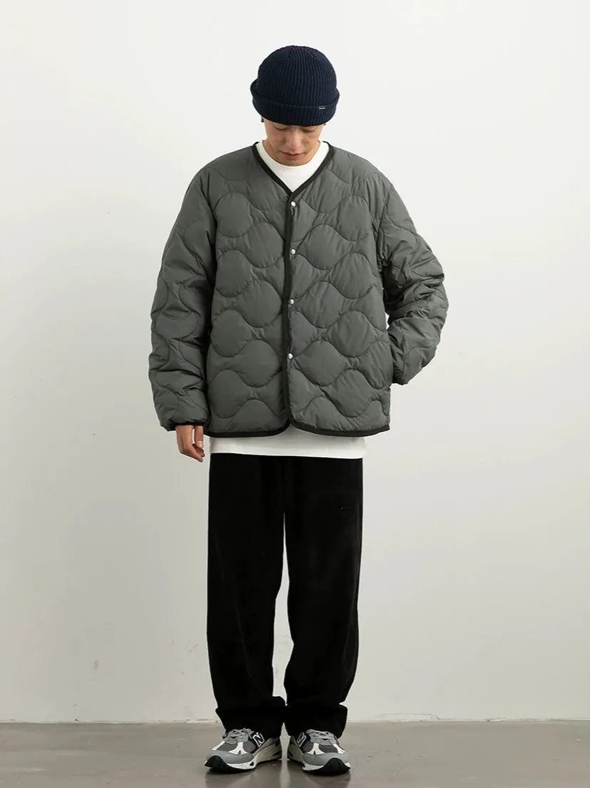 Quilted Button Jacket with Contrast Trim