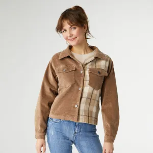 Roark Corduroy Button Front Jacket - Latte Plaid - Final Sale