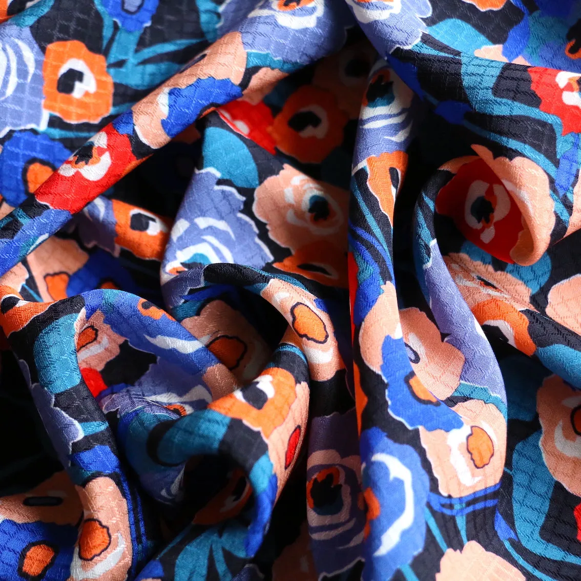 Skyfall Poppies Silk Crepe Jacquard