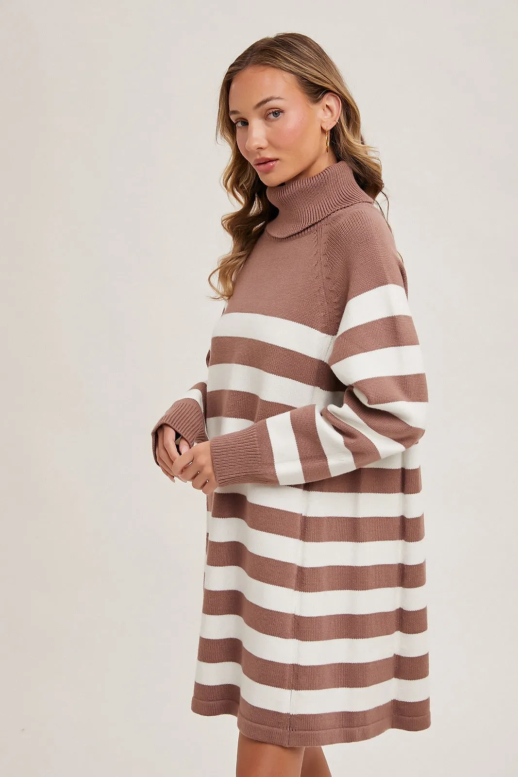 Striped Turtleneck Sweater Dress