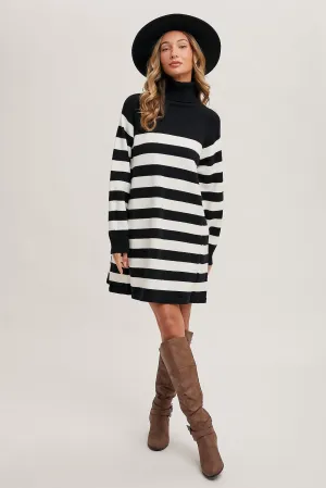 Striped Turtleneck Sweater Dress