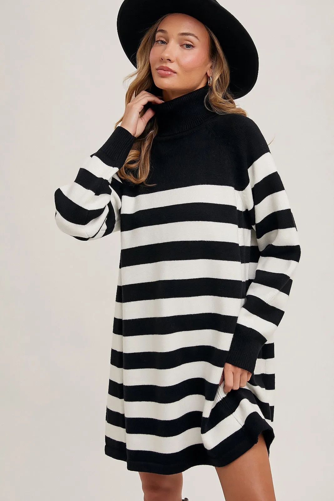 Striped Turtleneck Sweater Dress