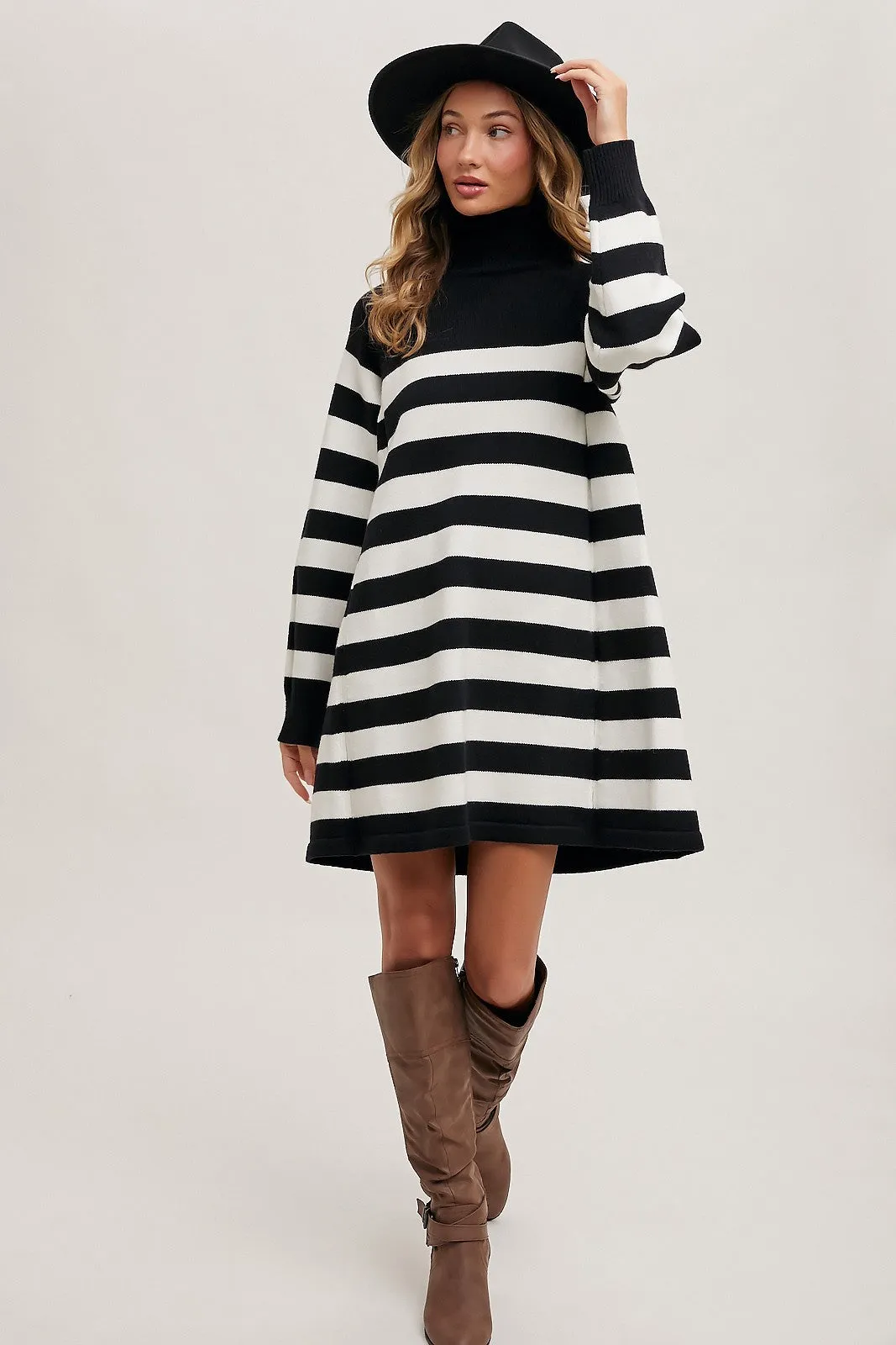 Striped Turtleneck Sweater Dress