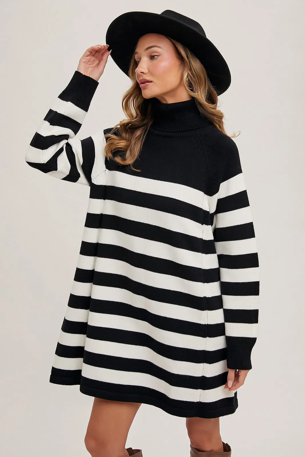 Striped Turtleneck Sweater Dress