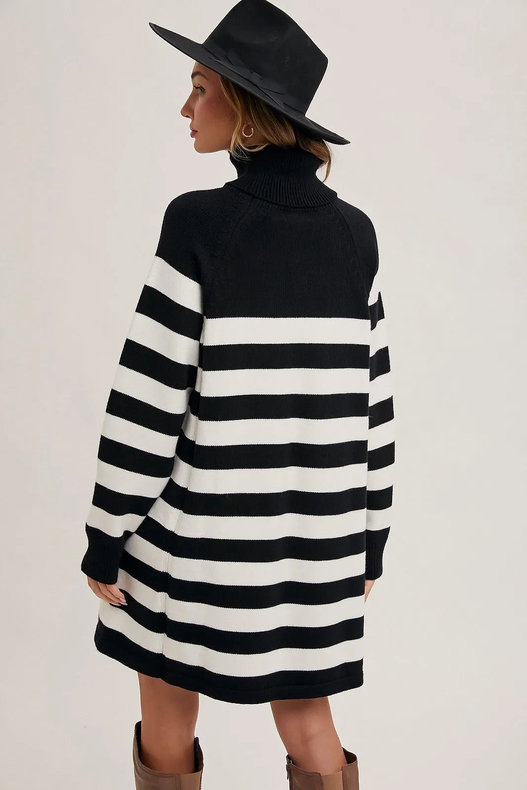 Striped Turtleneck Sweater Dress