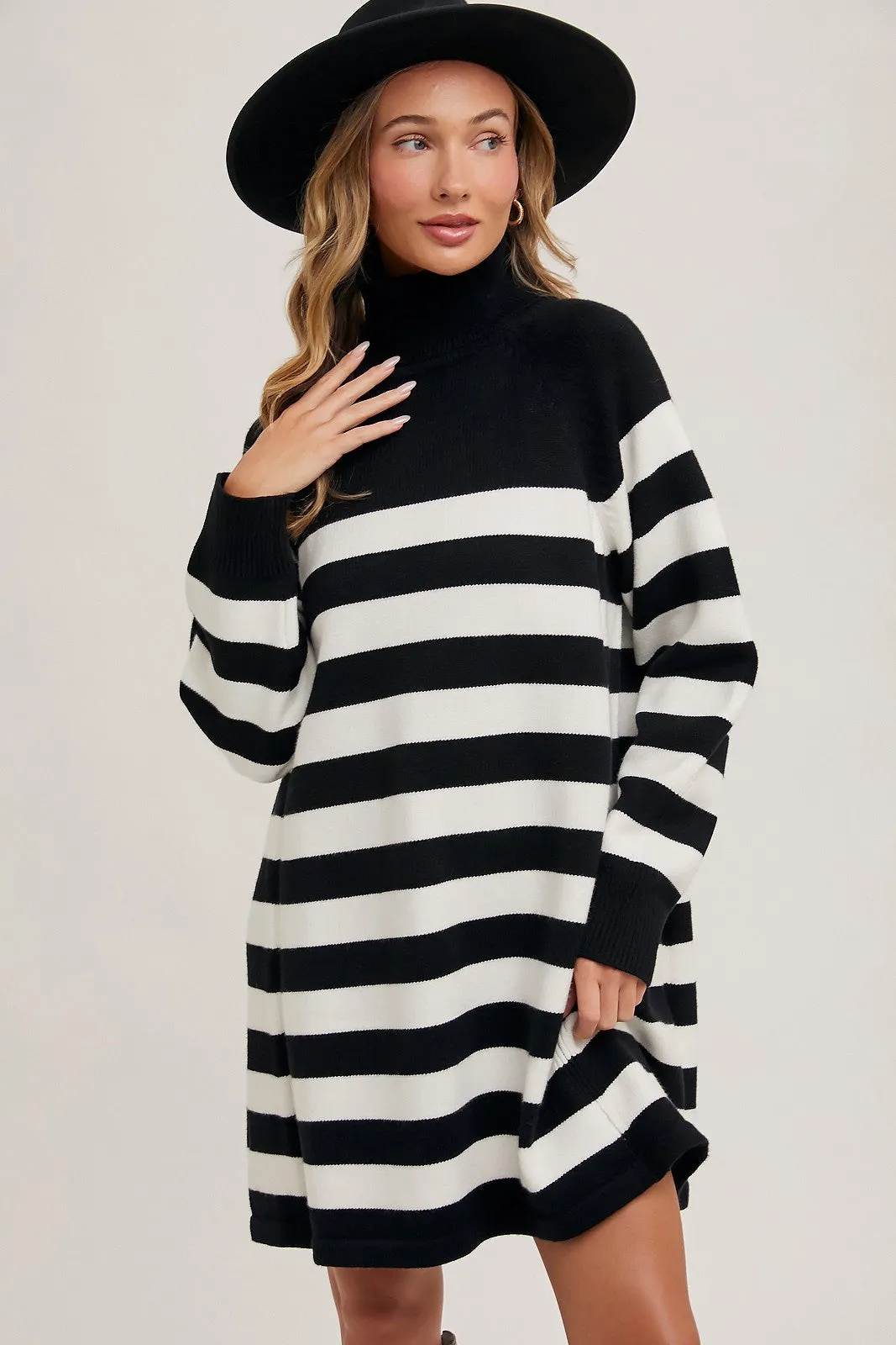 Striped Turtleneck Sweater Dress