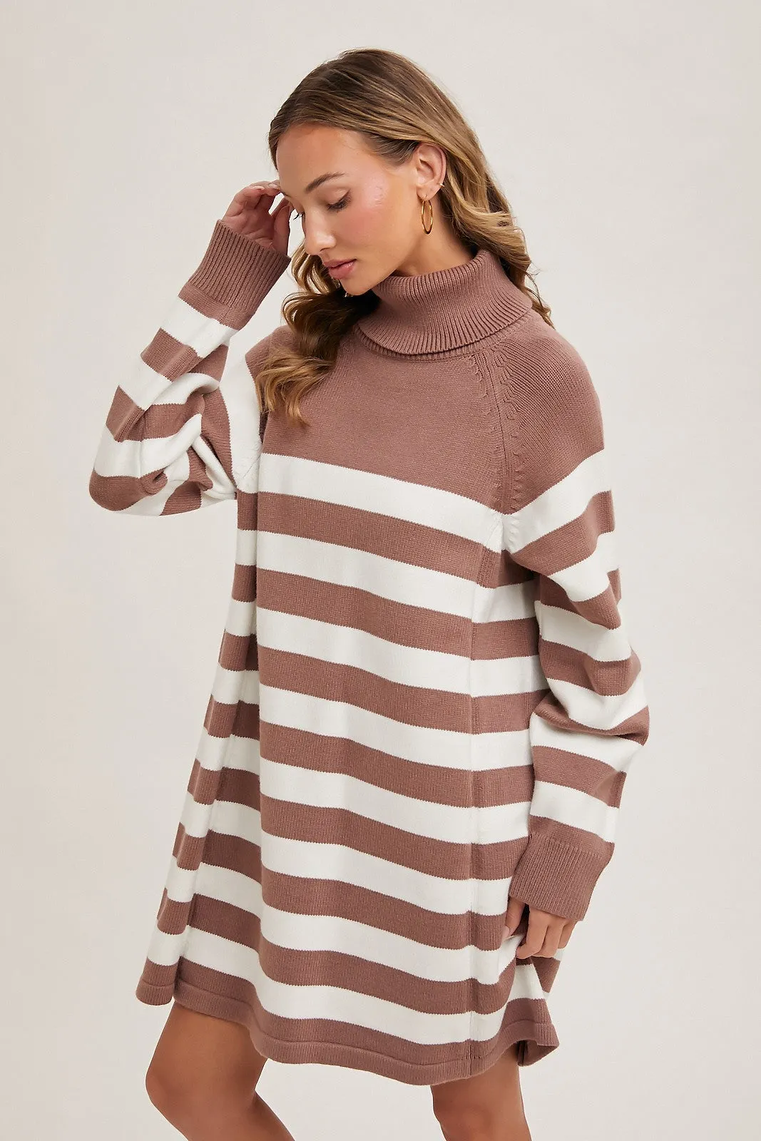Striped Turtleneck Sweater Dress