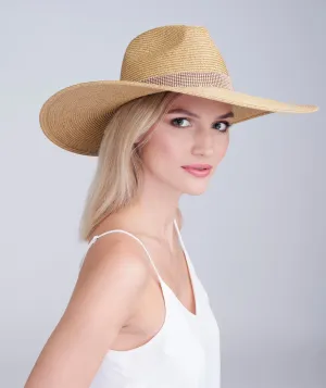 Tan Wide Brim Straw Hat with UPF 50 Protection