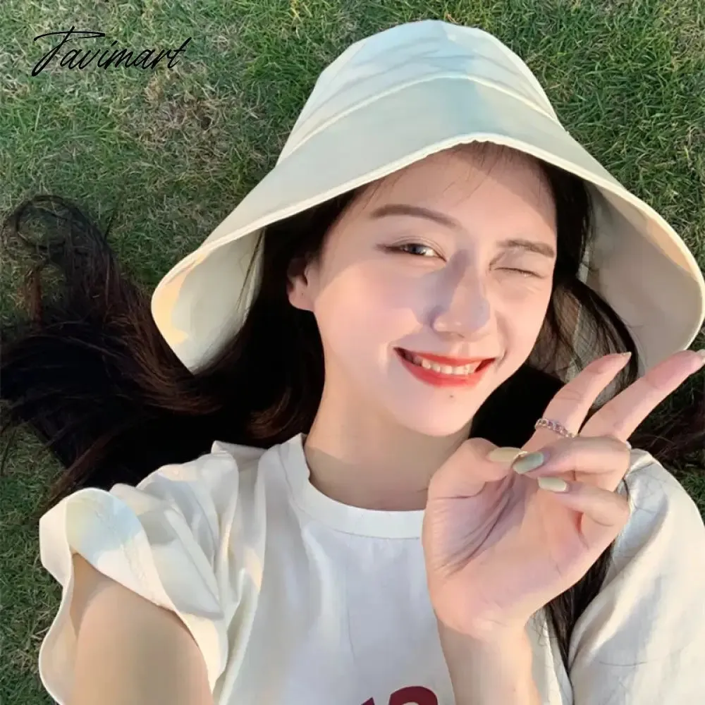 TAVIMART  -  Japanese Strap Bucket Hats for Women Ins Korean Streamer Sun Hat Outdoor Riding UV Protection Camping Sun Protection Caps