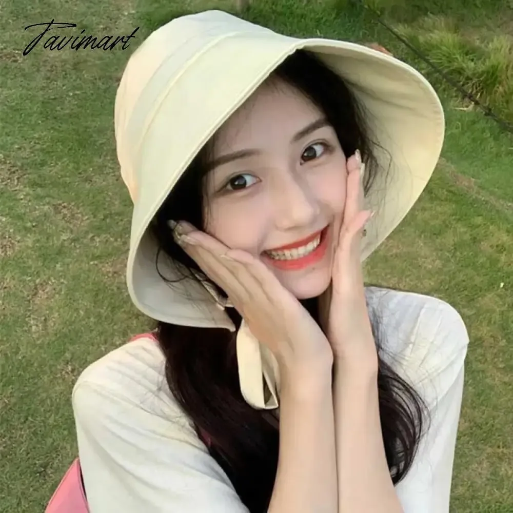 TAVIMART  -  Japanese Strap Bucket Hats for Women Ins Korean Streamer Sun Hat Outdoor Riding UV Protection Camping Sun Protection Caps