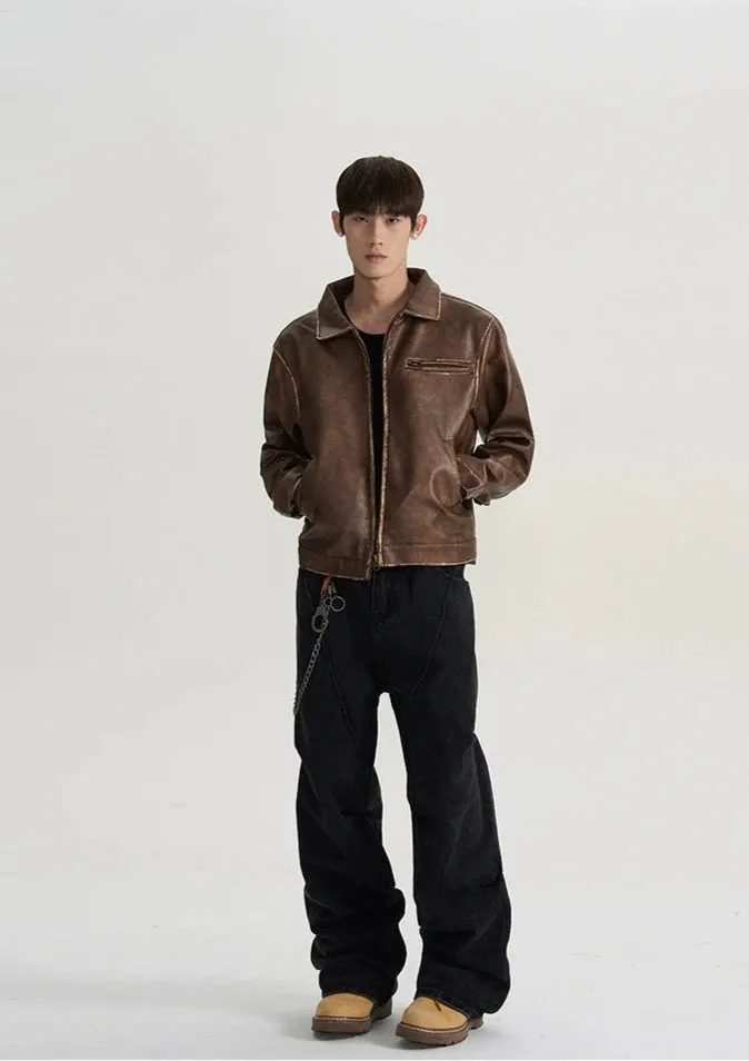 Vintage Leather Jacket with Zip Pocket