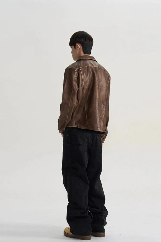 Vintage Leather Jacket with Zip Pocket