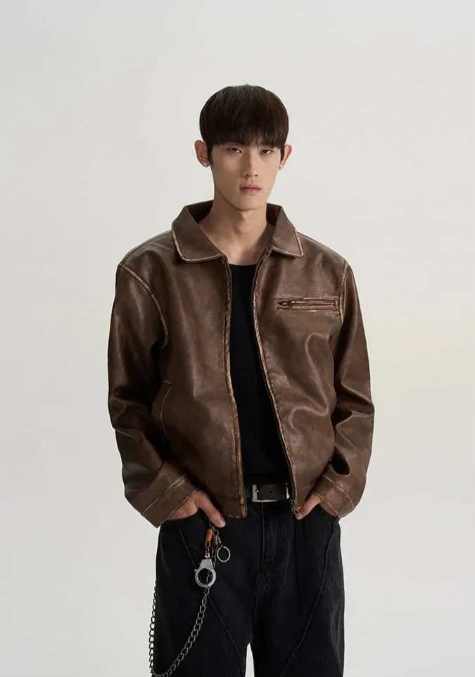 Vintage Leather Jacket with Zip Pocket