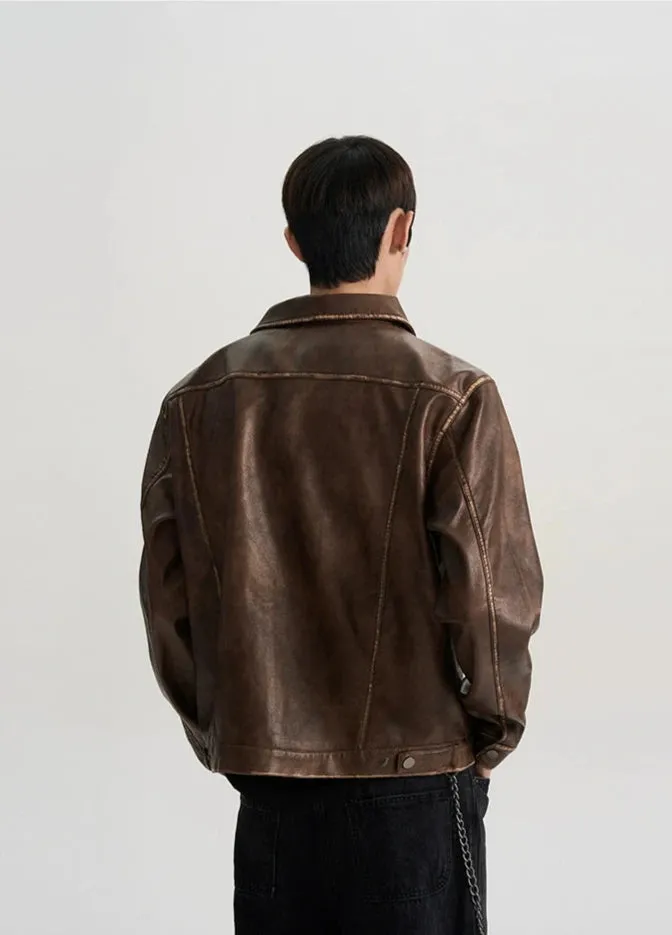 Vintage Leather Jacket with Zip Pocket