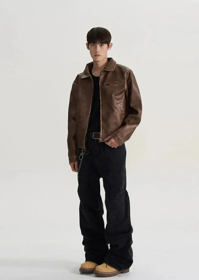 Vintage Leather Jacket with Zip Pocket
