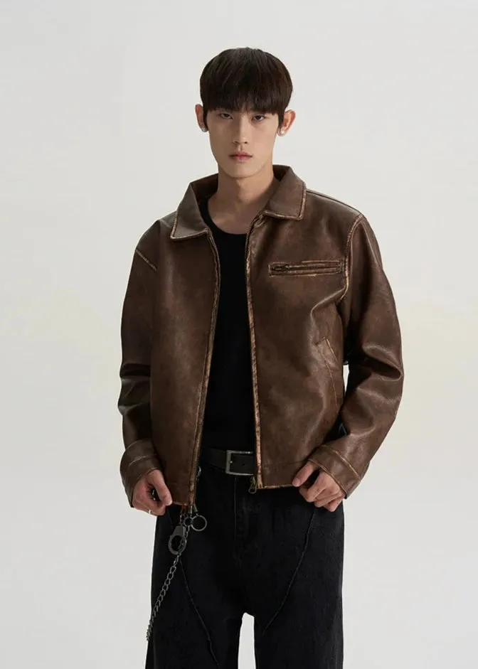 Vintage Leather Jacket with Zip Pocket