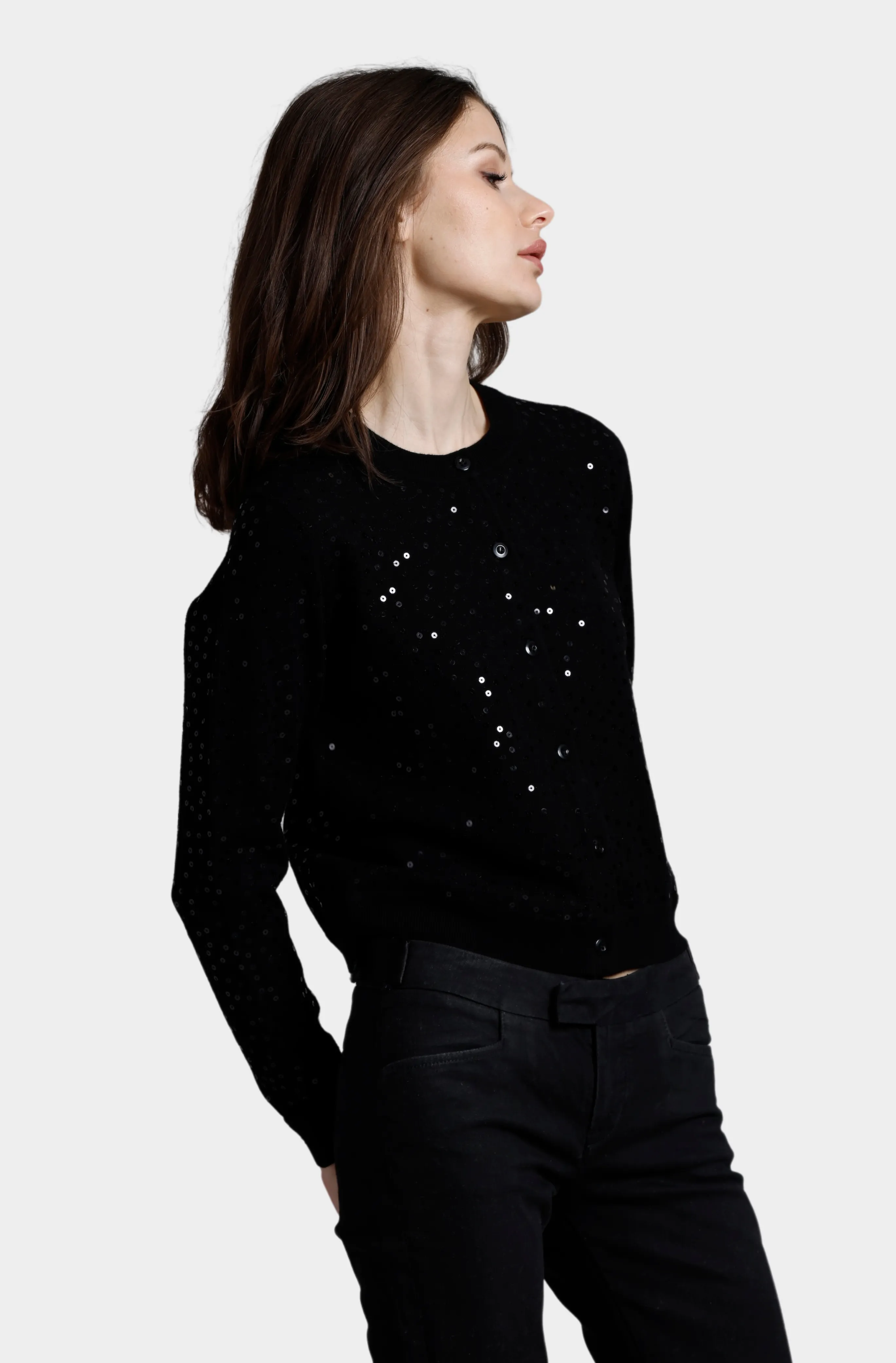 Viscose Sequin Cropped Crew Cardigan