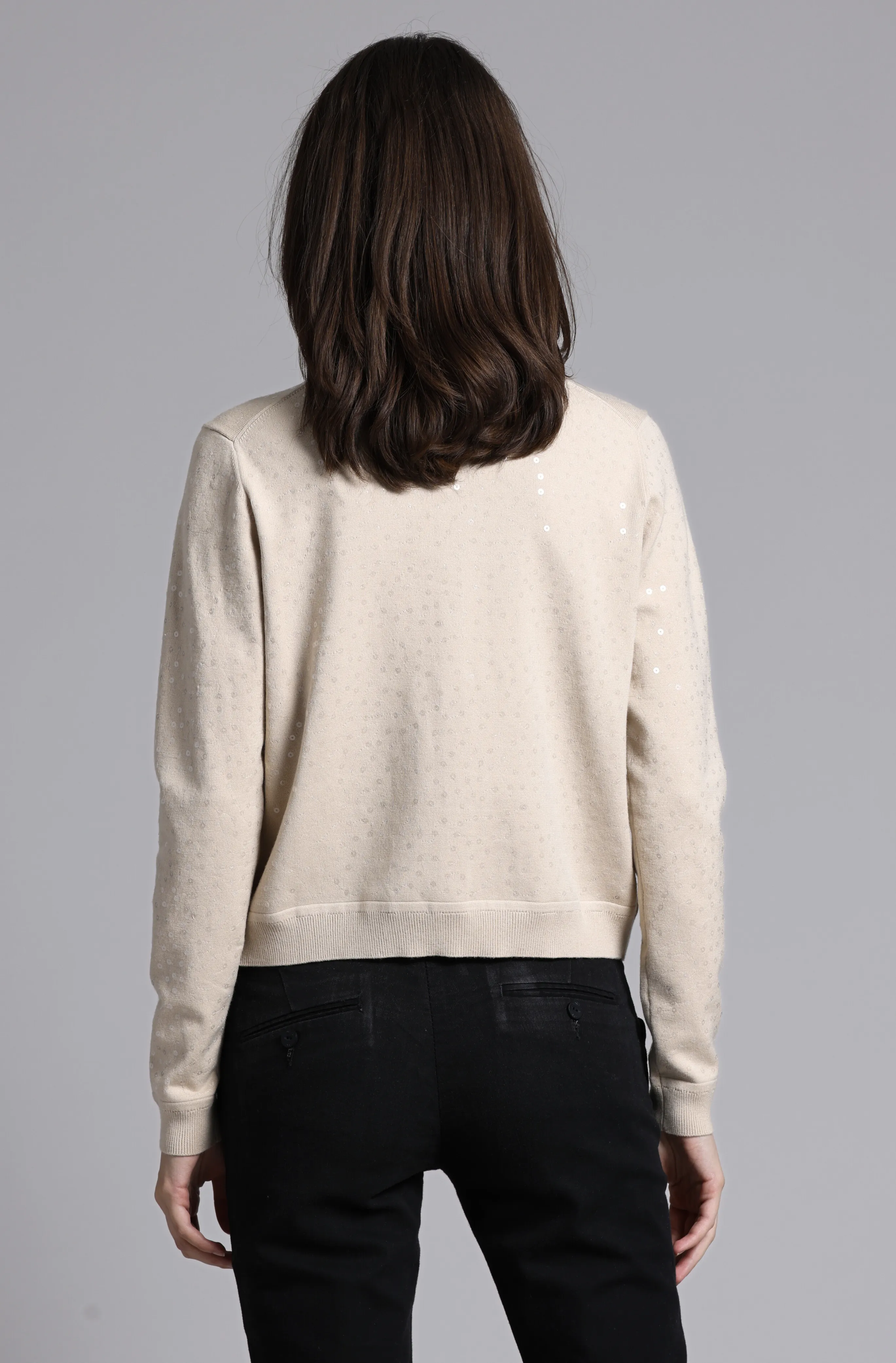 Viscose Sequin Cropped Crew Cardigan