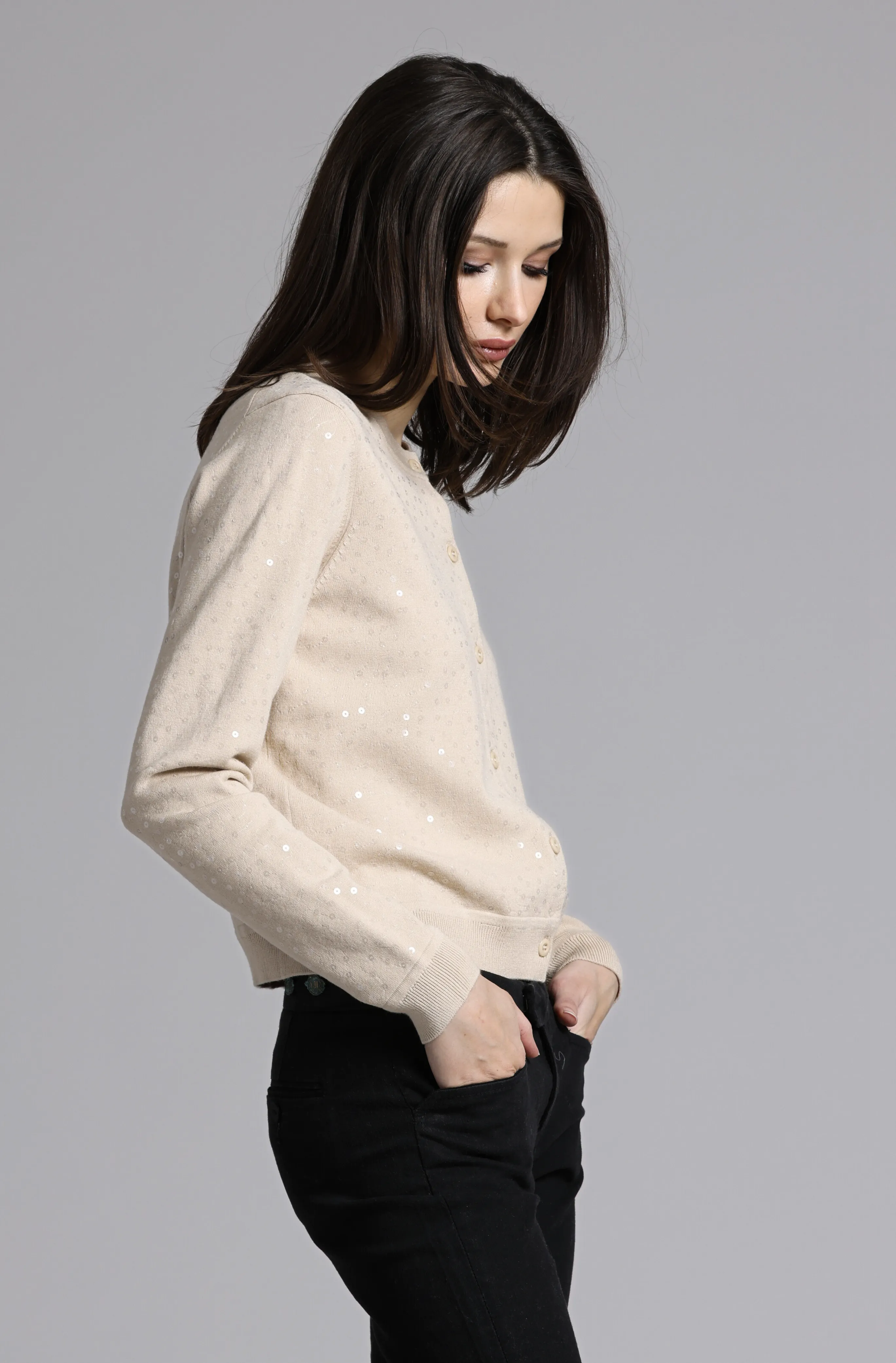 Viscose Sequin Cropped Crew Cardigan