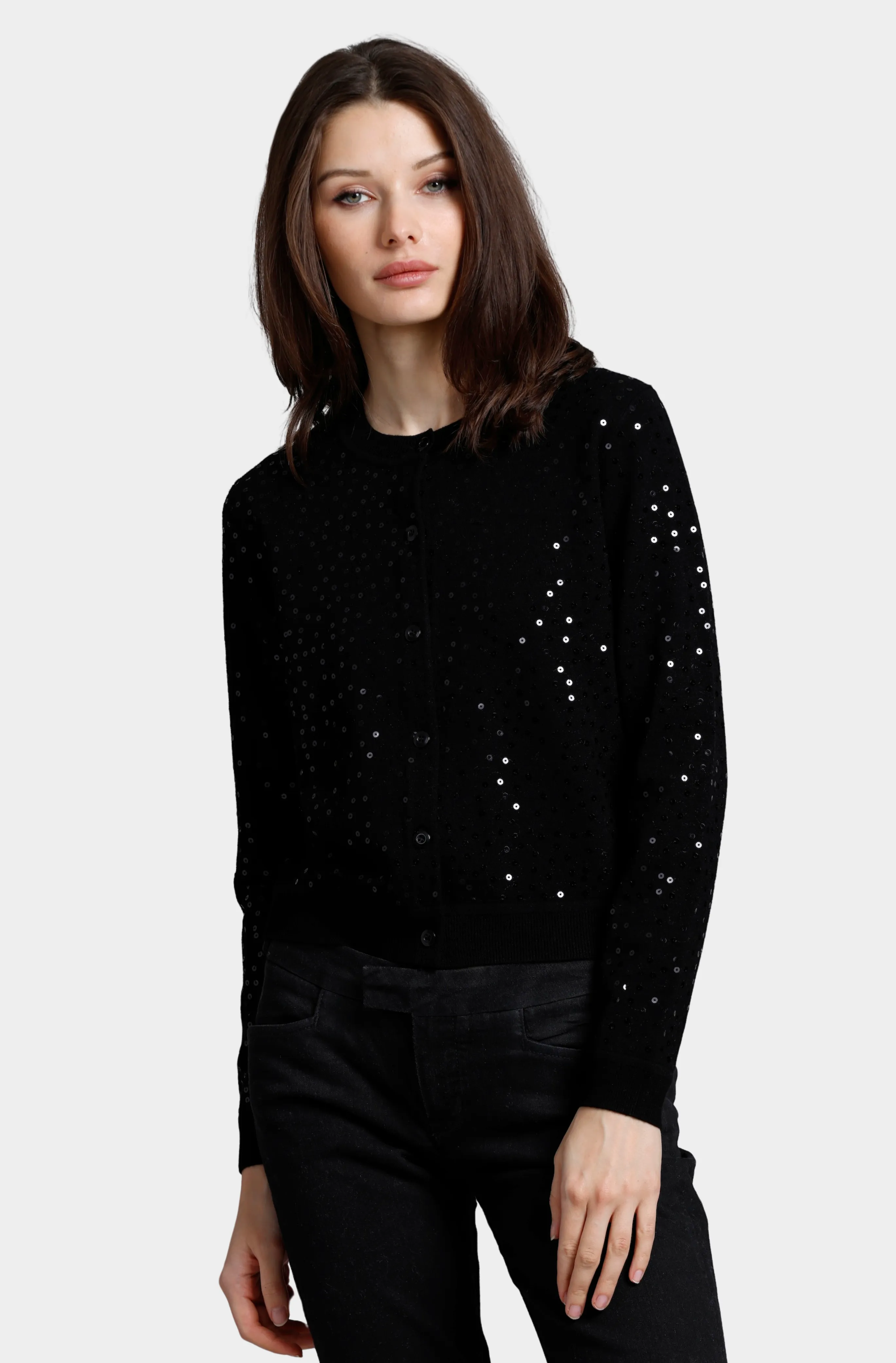 Viscose Sequin Cropped Crew Cardigan