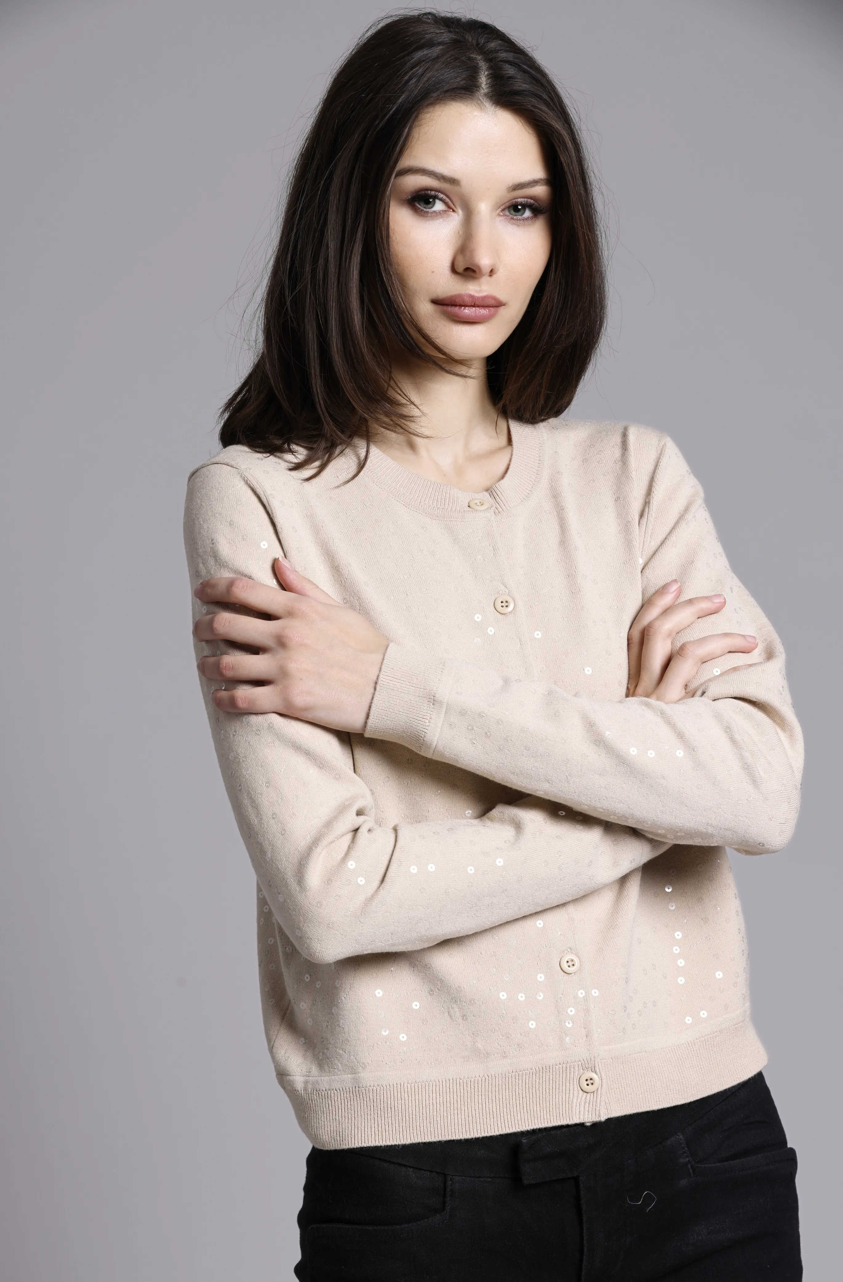 Viscose Sequin Cropped Crew Cardigan