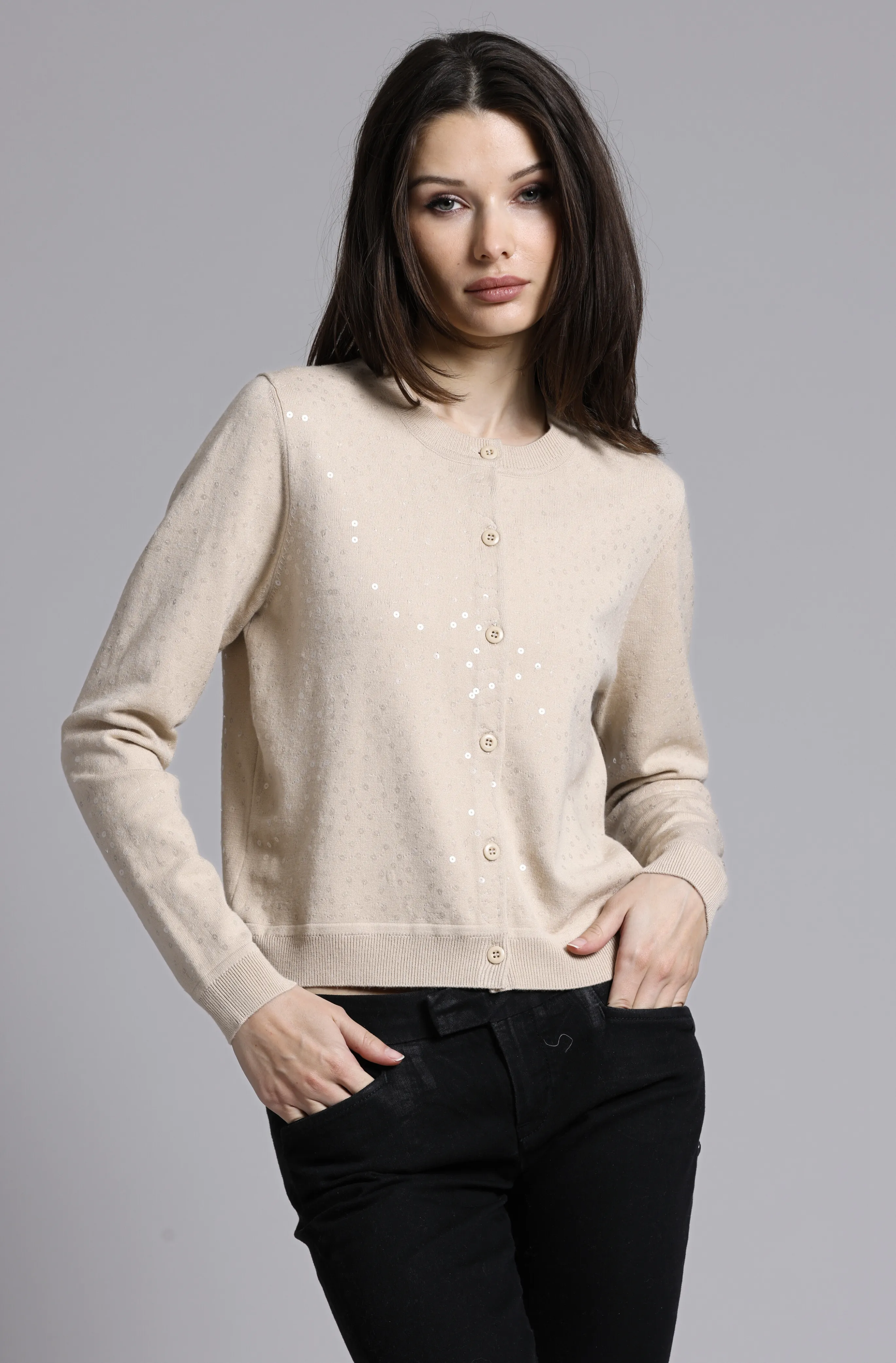 Viscose Sequin Cropped Crew Cardigan