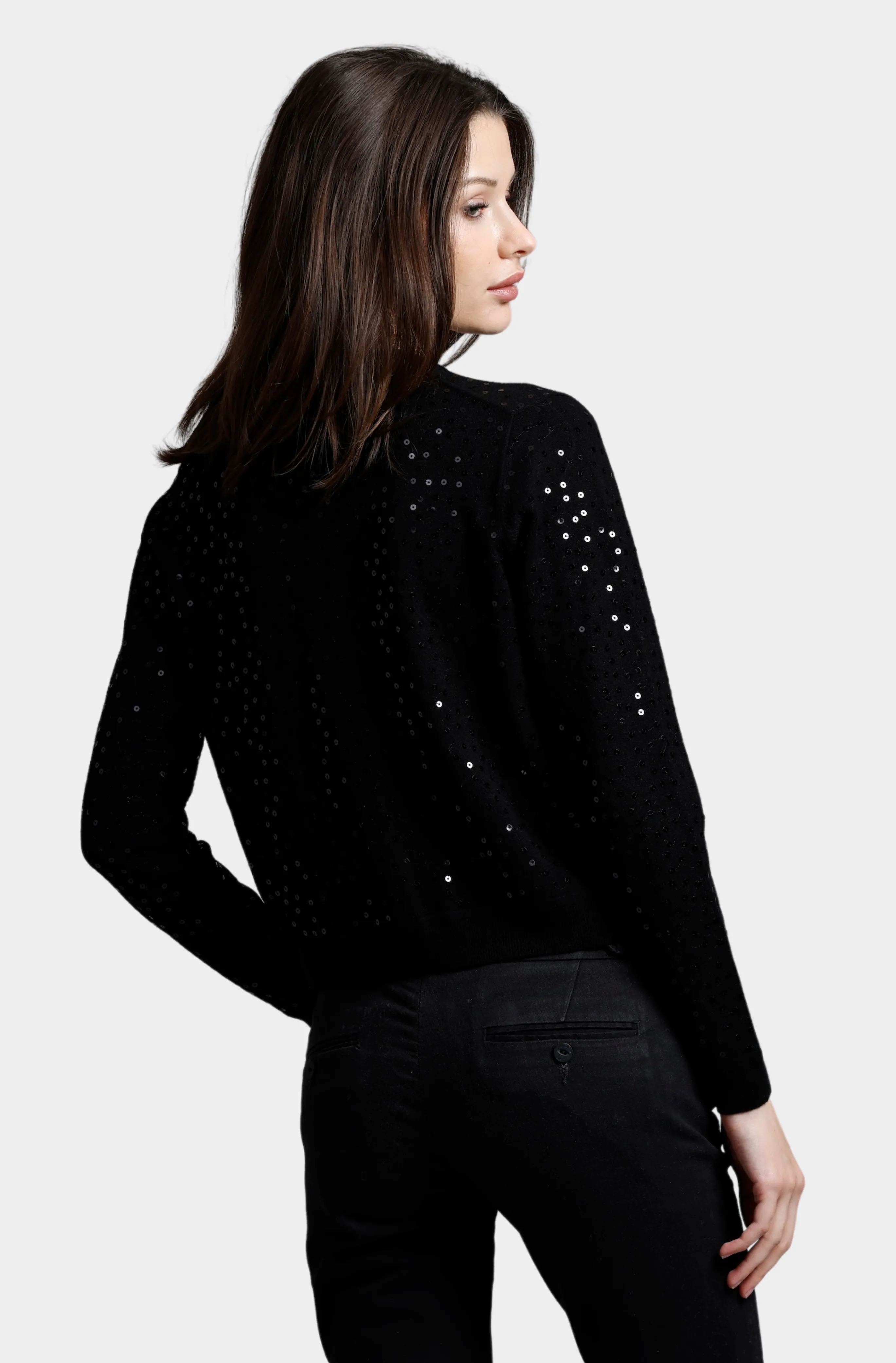 Viscose Sequin Cropped Crew Cardigan