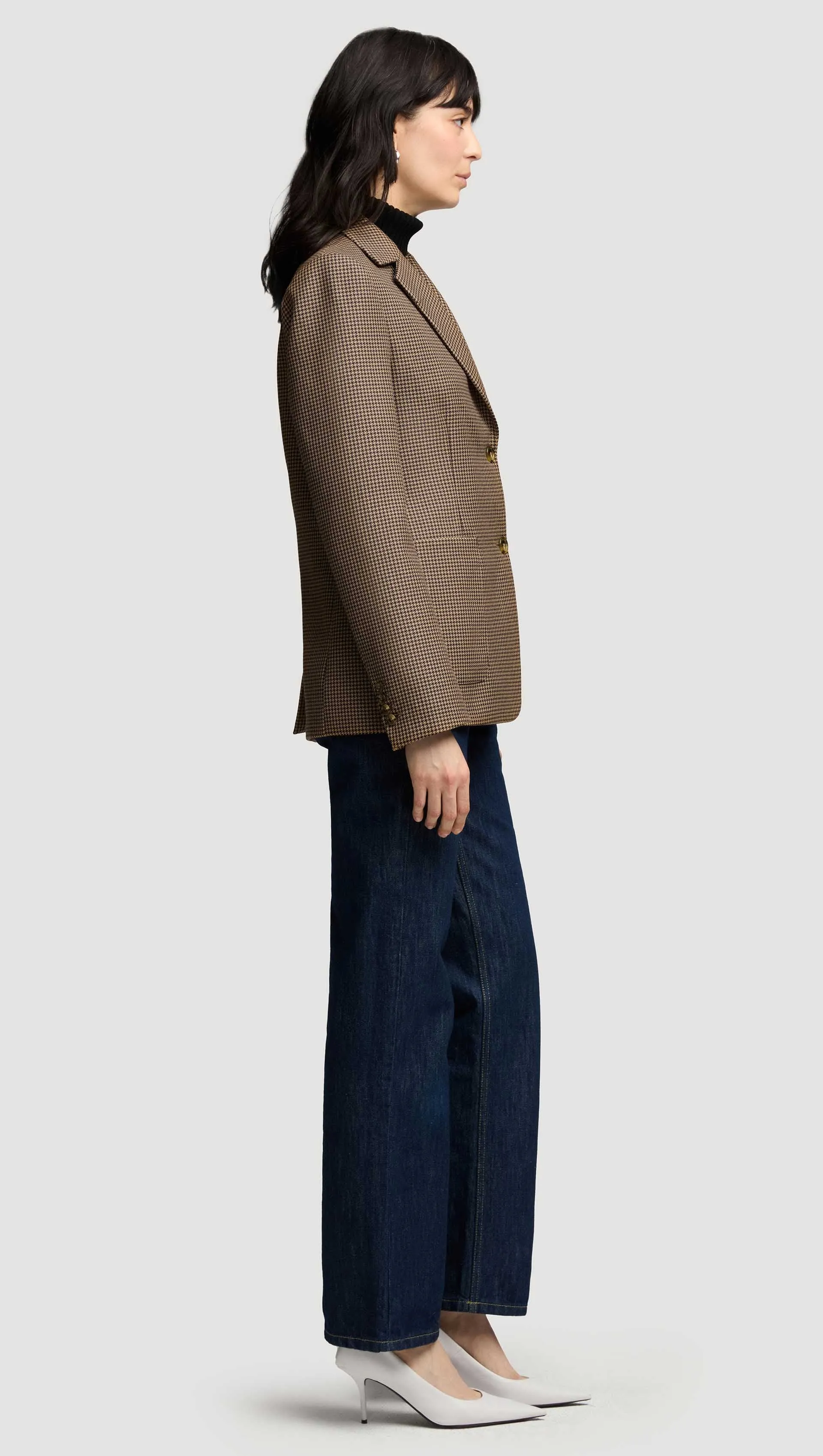 Weekend Blazer in Wool | Brown Houndstooth