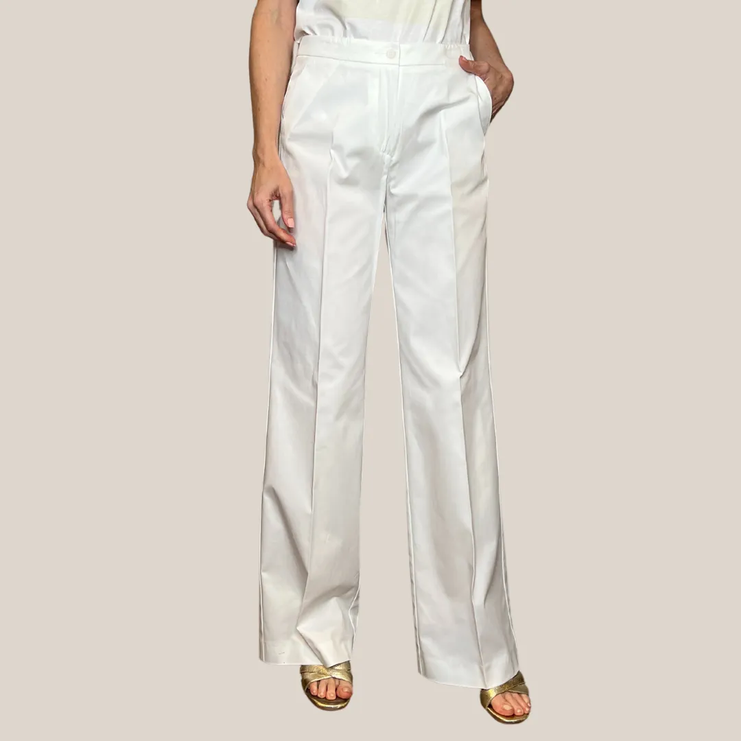 Wide Leg Cotton Pants - White
