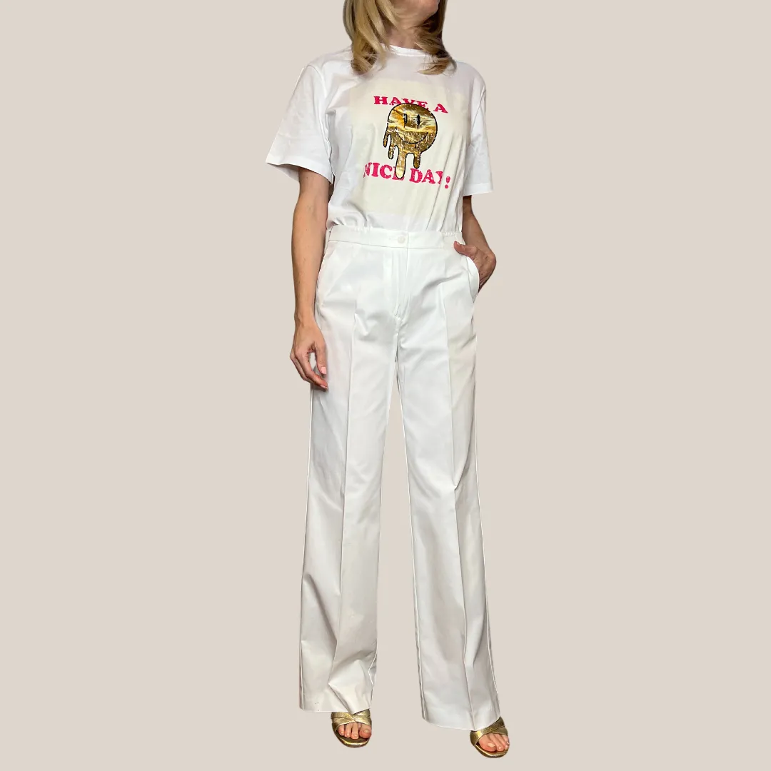 Wide Leg Cotton Pants - White