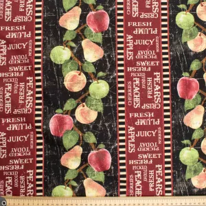 Wilmington Prints From the Market Fruit on Black With Red Stripes Cotton Prints